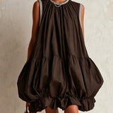 Colette | Mini Robe Sans Manches Chocolat avec Ourlet Volumineux