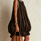 Colette | Mini Robe Sans Manches Chocolat avec Ourlet Volumineux