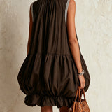 Colette | Mini Robe Sans Manches Chocolat avec Ourlet Volumineux