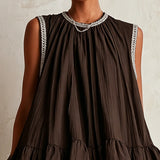Colette | Mini Robe Sans Manches Chocolat avec Ourlet Volumineux