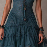 Delphine | Mini Dress with Ruffled Lace and Retro Blue Muslin