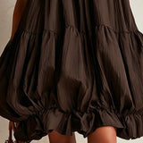 Colette | Mini Robe Sans Manches Chocolat avec Ourlet Volumineux