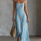 Vestido Maxi Geométrico Melisa com Decote Quadrado Elegante