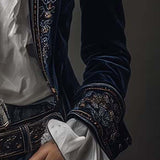 Athénaïs | Casaco Longo Vintage Azul Marinho com Bordado