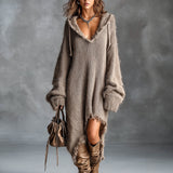 Vestido midi oversize de malha felpuda com capuz