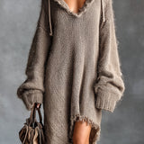 Vestido midi oversize de malha felpuda com capuz