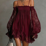 Nádia - Vestido mini com ombros à mostra e renda