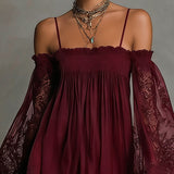 Nádia - Vestido mini com ombros à mostra e renda