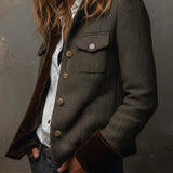 Honorine | Blazer Vintage Chevron com Detalhes Contrastantes