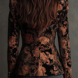 Bertille | Blazer Floral Preto e Bronze com Estampa Elegante