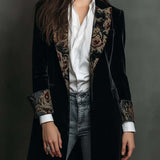 Léontine | Blazer Justo com Estampa Barroca em Preto