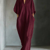 Alina - Vestido longo com mangas 3/4 e decote em V