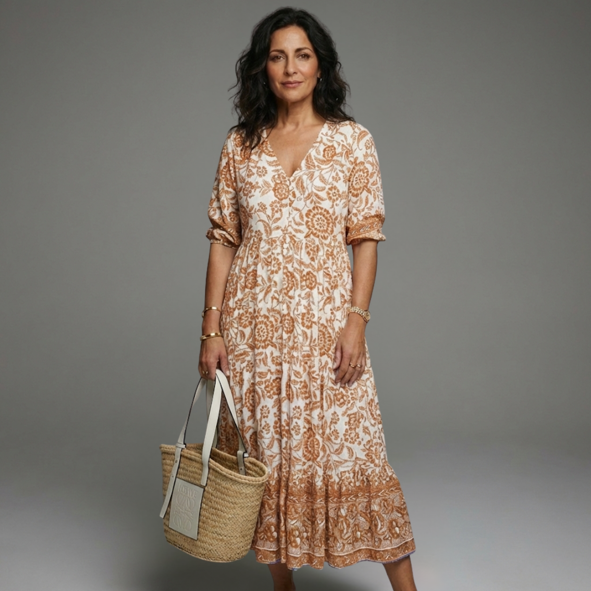 Vestido de verão mulher estampado floral com decote em V – estilo casual leve
