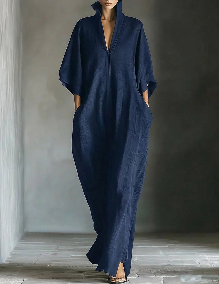 Alina - Vestido longo com mangas 3/4 e decote em V