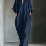 Alina - Vestido longo com mangas 3/4 e decote em V