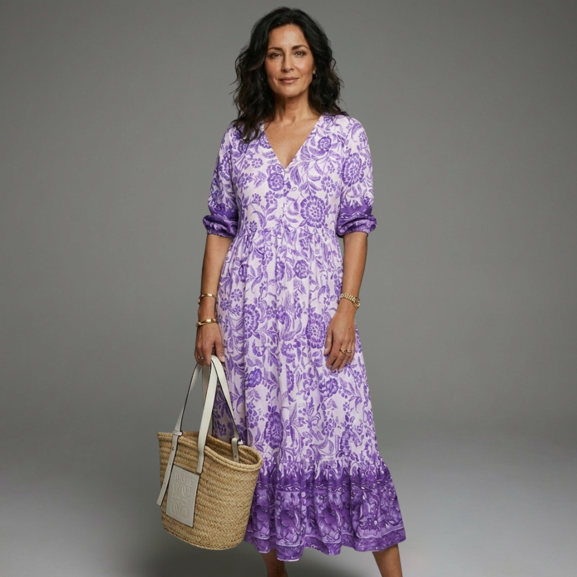 Vestido de verão mulher estampado floral com decote em V – estilo casual leve