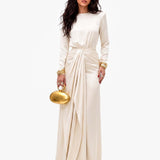 Elegante Vestido Maxi de Satén con Drapeado