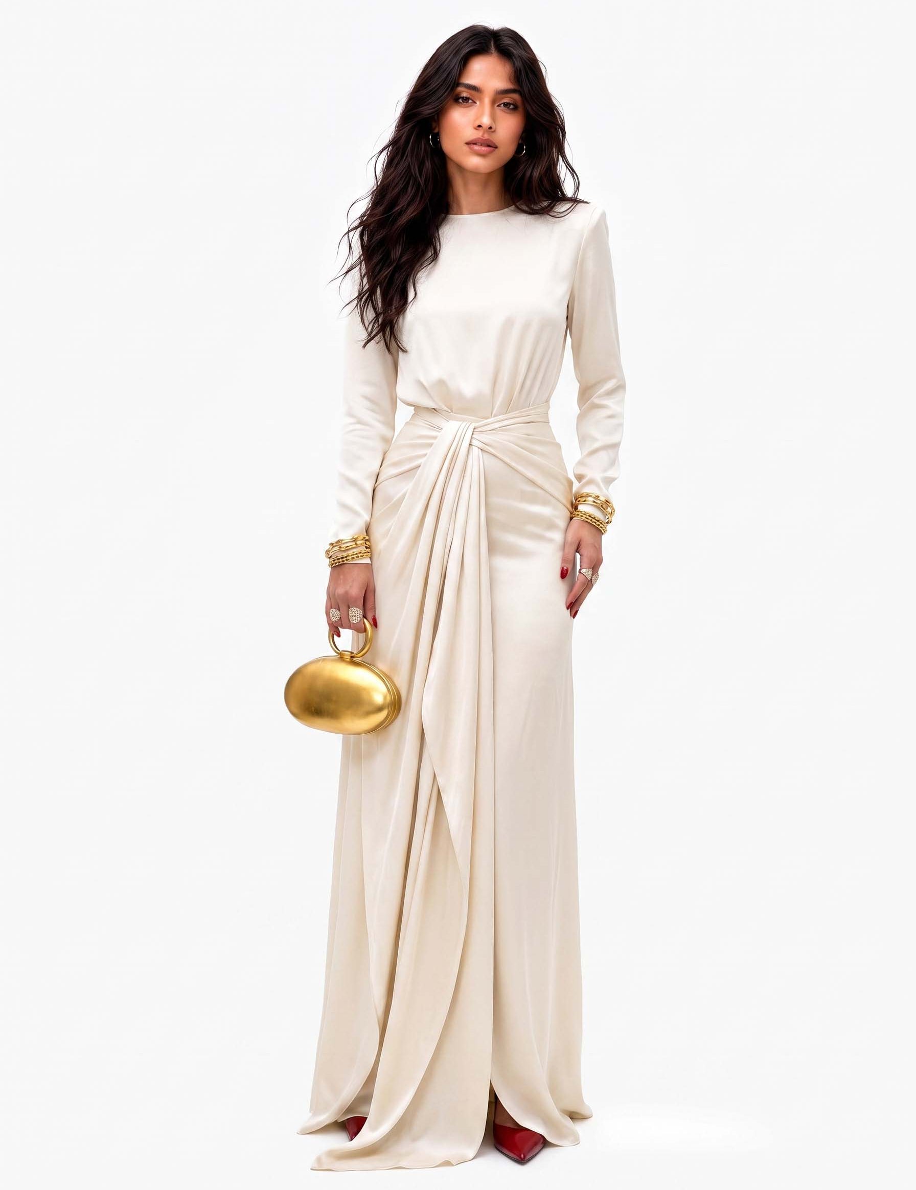 Elegante Vestido Maxi de Satén con Drapeado