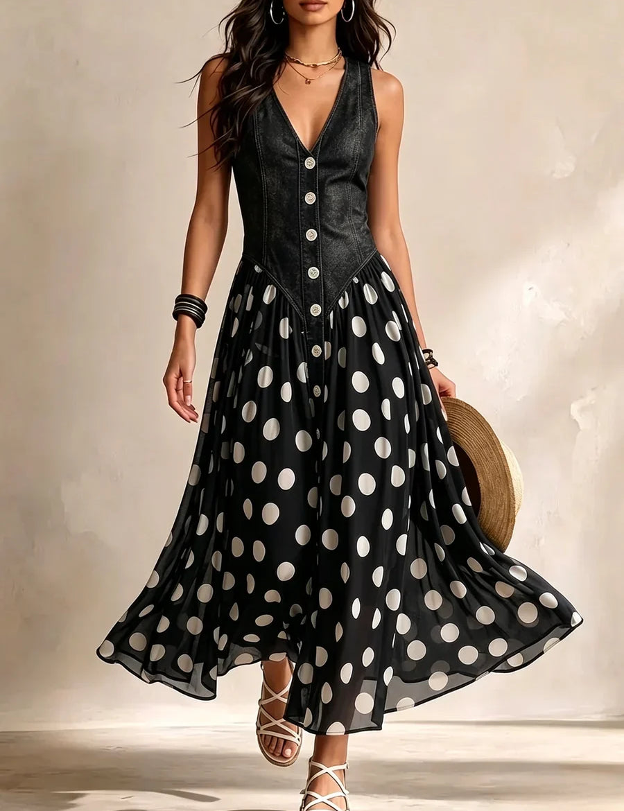 Adeline | Vestido Longo de Denim com Poás