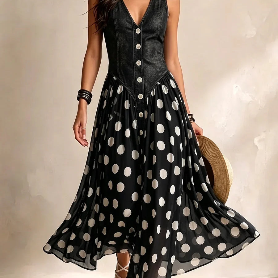 Adeline | Vestido Longo de Denim com Poás