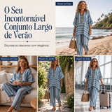 Conjunto leve de descanso às riscas, ideal para saídas descontraídas 🤍 Top largo + calças largas