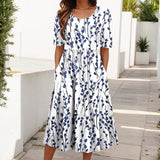 Vestido Casual com Estampa de Folhas