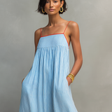 Alma · Vestido Azul com Alças Finas e Bolso