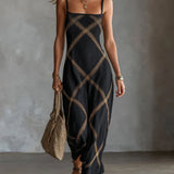 Vestido Maxi Geométrico Melisa com Decote Quadrado Elegante
