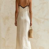 Inma | Vestido longo estilo slip com bordas em contraste com padrão chevron