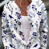 Vynora™ | Cardigan Floral Vintage com Botões Frontais e Estampa de Pássaros