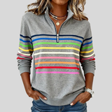 Prismette™ | Colorful Striped Zip Neck Sweatshirt