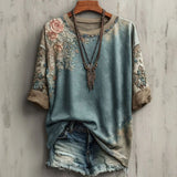 Camisa de Manga Longa Vintage com Estampa Floral