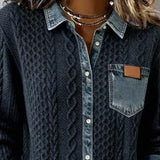 Camisa de Manga Longa com Detalhes em Denim