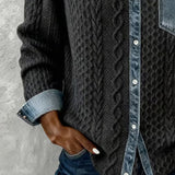 Camisa de Manga Longa com Detalhes em Denim