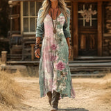 Vestido Vintage Floral de Manga Longa
