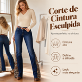 Jean evazado retro para mulher com estampado boémio