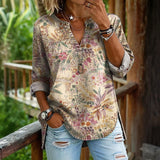Blusa Vintage de Manga Longa com Estampa Floral