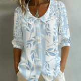 Camisa Casual com Estampa de Folhas