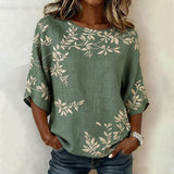 Camisa Vintage com Estampa de Folhas