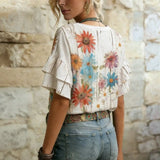 Blusa Vintage com Estampa Floral