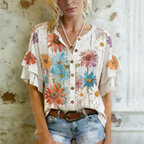Blusa Vintage com Estampa Floral