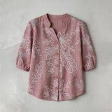 Camisa Vintage com Estampa de Folhas