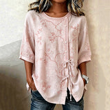 Camisa Estilo Vintage com Estampa de Folhas