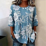 Blusa Vintage com Estampa de Flores
