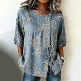 Camisa Vintage com Estampa de Folhas
