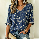Camisa com Estampa de Folhas Vintage