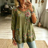 Blusa Vintage com Estampa de Flores