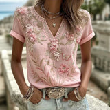 Blusa Vintage com Estampa de Flores