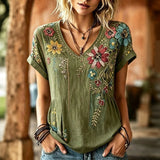 Blusa Vintage com Estampa de Flores