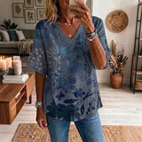 Blusa Vintage com Estampa de Flores